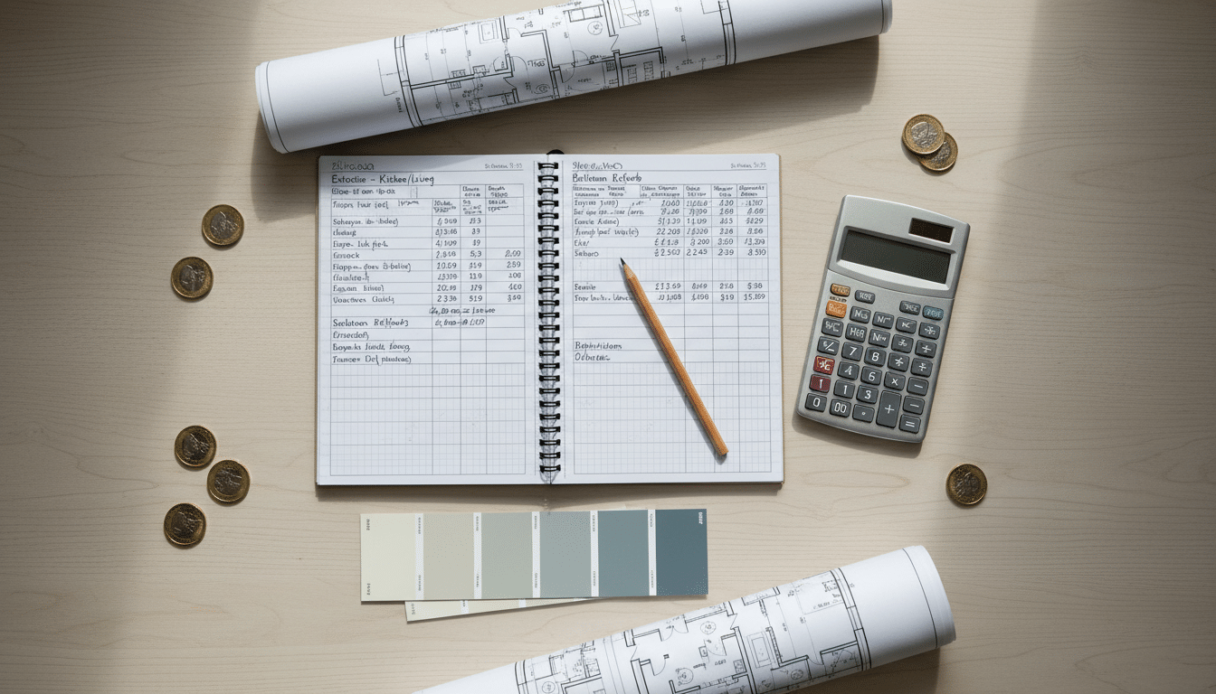 A calculator, paper, and a pen are arranged on a table, with another calculator visible nearby.